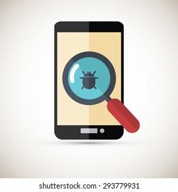 Flat design style modern vector illustration concept of mobile phone with virus alert message.
