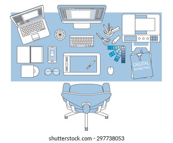 Flat design style modern vector illustration icons set of graphic desk