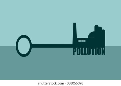 Flat design style modern vector illustration concept of hand holding a key of pollution. Factory icon and text on key