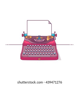 Flat design style modern vector illustration typewriter with paper. Isolated on stylish color background