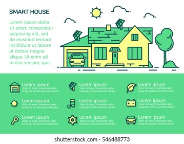 Flat design style modern vector illustration concept of smart house technology system with centralized control of lighting, heating, ventilation and air conditioning, line art