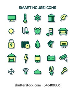 Flat design style modern vector illustration concept of smart house technology system with centralized control of lighting, heating, ventilation and air conditioning, line art
