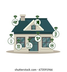 Flat design style modern vector illustration concept of smart house technology system with centralized control of lighting, heating, ventilation and air conditioning