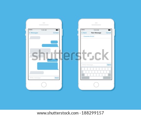 Flat design style modern vector illustration concept set of mobile phone messaging, sms communication with blank speech bubble, new mail message interface template form on smartphone. 