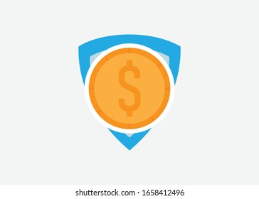 flat design style money and shield vector ilustration, symbolize financial security. perfect for finance icon and design element.