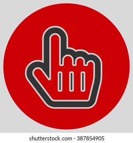Flat design style. Mouse Pointer Hand For Computer Screen. Hand gesture. Style is flat symbol. Black color.  Red circle  background.
