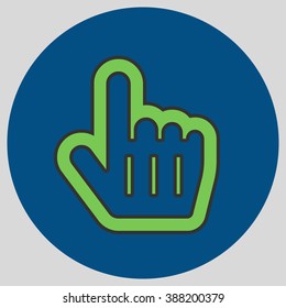 Flat design style. Mouse Pointer Hand For Computer Screen. Hand gesture. Vector illustration with pantone colors of the year 2016 Green Flash and Snorkel Blue.