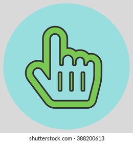 Flat design style. Mouse Pointer Hand For Computer Screen. Hand gesture. Vector illustration with pantone colors of the year 2016 Green Flash and Limpet Shell.