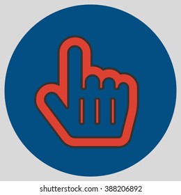 Flat design style. Mouse Pointer Hand For Computer Screen. Hand gesture. Vector illustration with pantone colors of the year 2016 Fiesta and Snorkel Blue.