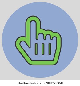 Flat design style. Mouse Pointer Hand For Computer Screen. Hand gesture. Vector illustration with pantone colors of the year 2016 Green Flash and Serenity.