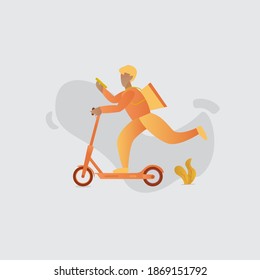 estilo de diseño plano, concepto de servicio de entrega en línea, seguimiento de pedidos en línea, domicilio de entrega y oficina. repartidor con scooter.  Ilustración del vector