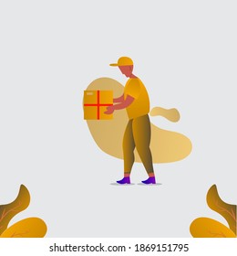 flat design style, Online delivery service concept, online order tracking, delivery home, and office. delivery man and box.  Vector illustration