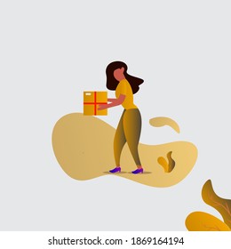 flat design style, Online delivery service concept, online order tracking, delivery home, and office. delivery woman and box. Vector illustration