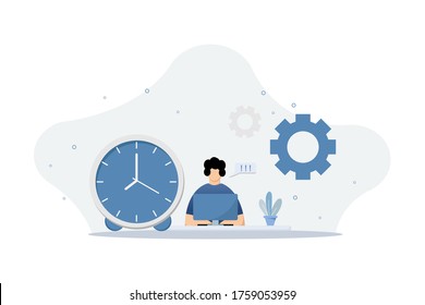 Flat Design style people work and are pursued by time limits