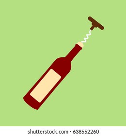 flat design style red or wine bottle vector simple modern clean isolated. cool opener wine uncork & opened bottle of wine. open wine bottle for winery & festival cartoon 