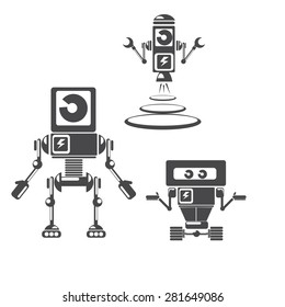 Flat design style robots and cyborgs. robot icon collection
