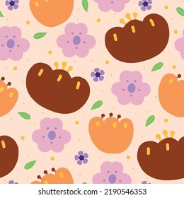flat design style of seamless hand drawn floral pattern in multiple colors