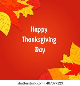 Flat design style set vector Happy Thanksgiving Day banner.Design element for a banner, leaflets, the website, the label.Thanksgiving Day card template.hand drawn  with leaves.  