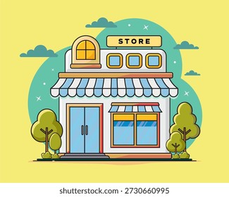Estilo de diseño plano de la tienda con miradas simples y modernas