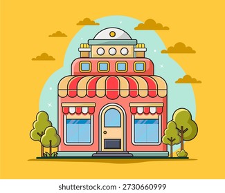 Estilo de diseño plano de la tienda con miradas simples y modernas