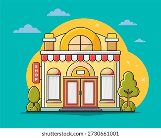 Estilo de diseño plano de la tienda con miradas simples y modernas