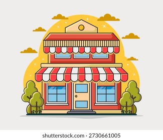 Estilo de diseño plano de la tienda con miradas simples y modernas