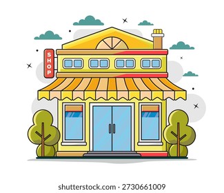 Estilo de diseño plano de la tienda con miradas simples y modernas