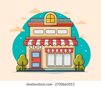 Estilo de diseño plano de la tienda con miradas simples y modernas
