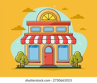 Estilo de diseño plano de la tienda con miradas simples y modernas
