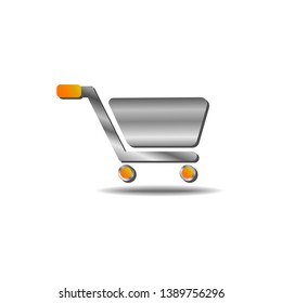 Flat design style. Shopping cart metal silhouette. Shopping cart icon with shadow isolated on white background. Web site page and mobile app design vector element. 