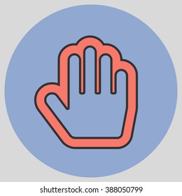 Flat design style. Stop hand. Mouse Stop Hand For Computer Screen. Hand gesture. Vector illustration with pantone colors of the year 2016 Peach Echo and Serenity.