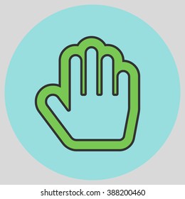 Flat design style. Stop hand. Mouse Stop Hand For Computer Screen. Hand gesture. Vector illustration with pantone colors of the year 2016 Green Flash and Limpet Shell.