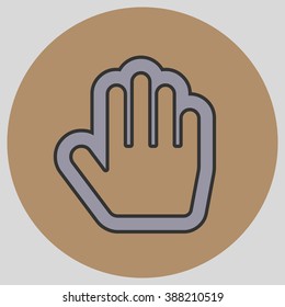 Flat design style. Stop hand. Mouse Stop Hand For Computer Screen. Hand gesture. Vector illustration with pantone colors of the year 2016 Lilac Grey and Iced Coffee.