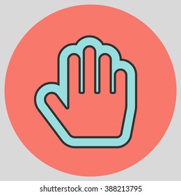 Flat design style. Stop hand. Mouse Stop Hand For Computer Screen. Hand gesture. Vector illustration with pantone colors of the year 2016 Limpet Shell and Peach Echo.