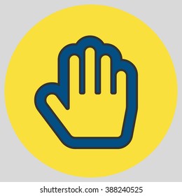 Flat design style. Stop hand. Mouse Stop Hand For Computer Screen. Hand gesture. Vector illustration with pantone colors of the year 2016 Snorkel Blue and Buttercup.