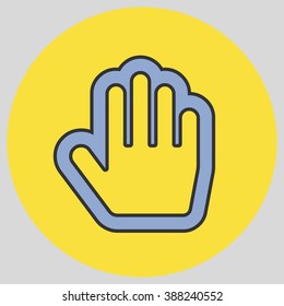 Flat design style. Stop hand. Mouse Stop Hand For Computer Screen. Hand gesture. Vector illustration with pantone colors of the year 2016 Serenity and Buttercup.