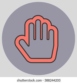 Flat design style. Stop hand. Mouse Stop Hand For Computer Screen. Hand gesture. Vector illustration with pantone colors of the year 2016 Peach Echo and Lilac Grey.