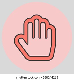 Flat design style. Stop hand. Mouse Stop Hand For Computer Screen. Hand gesture. Vector illustration with pantone colors of the year 2016 Peach Echo and Rose Quartz.