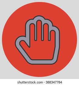 Flat design style. Stop hand. Mouse Stop Hand For Computer Screen. Hand gesture. Vector illustration with pantone colors of the year 2016 Lilac Grey and Fiesta.