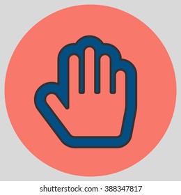 Flat design style. Stop hand. Mouse Stop Hand For Computer Screen. Hand gesture. Vector illustration with pantone colors of the year 2016 Snorkel Blue and Peach Echo.