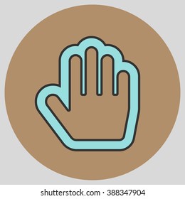 Flat design style. Stop hand. Mouse Stop Hand For Computer Screen. Hand gesture. Vector illustration with pantone colors of the year 2016 Limpet Shell and Iced Coffee.