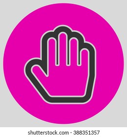 Flat design style. Stop hand. Mouse Stop Hand For Computer Screen. Hand gesture. Style is flat symbol. Black color.  Magenta circle  background.