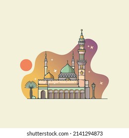 flat design style sunset mosque vector
