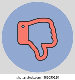 Flat design style. Thumb Down vector icon. Hand gesture. Vector illustration with pantone colors of the year 2016 Peach Echo and Serenity.