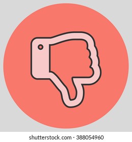 Flat design style. Thumb Down vector icon. Hand gesture. Vector illustration with pantone colors of the year 2016 Rose Quartz and Peach Echo.