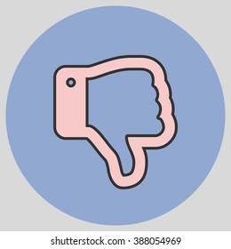 Flat design style. Thumb Down vector icon. Hand gesture. Vector illustration with pantone colors of the year 2016 Rose Quartz and Serenity.