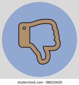 Flat design style. Thumb Down vector icon. Hand gesture. Vector illustration with pantone colors of the year 2016 Iced Coffee and Serenity.