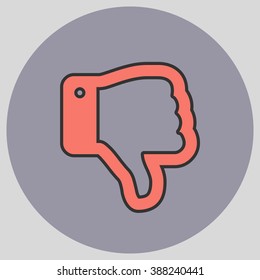 Flat design style. Thumb Down vector icon. Hand gesture. Vector illustration with pantone colors of the year 2016 Peach Echo and Lilac Grey.