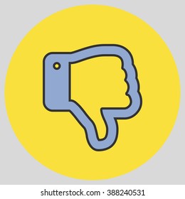 Flat design style. Thumb Down vector icon. Hand gesture. Vector illustration with pantone colors of the year 2016 Serenity and Buttercup.