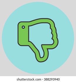 Flat design style. Thumb Down vector icon. Hand gesture. Vector illustration with pantone colors of the year 2016 Green Flash and Limpet Shell.